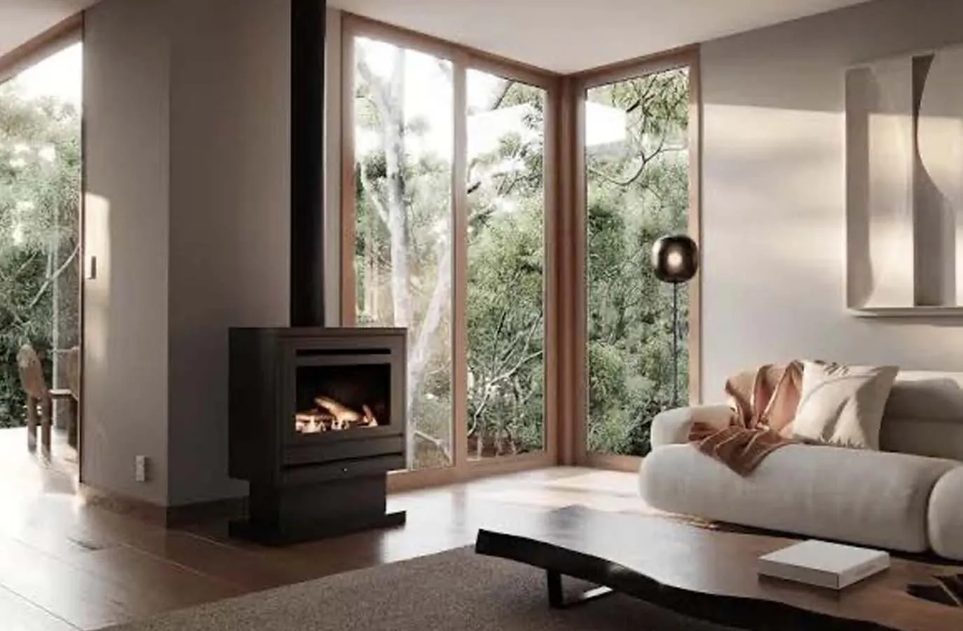 Modern wood fire heater installed in lounge